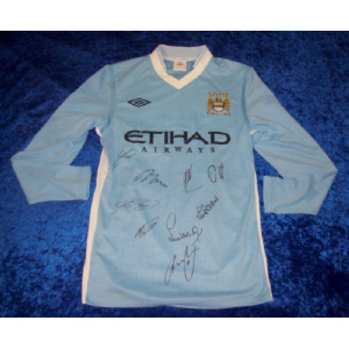 Manchester City Part Squad Signed Home Premier League Champions Football Shirt 2011/12